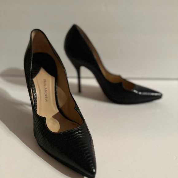 Paul Andrew Black Textured Leather Heels sz 37 - Picture 1 of 5